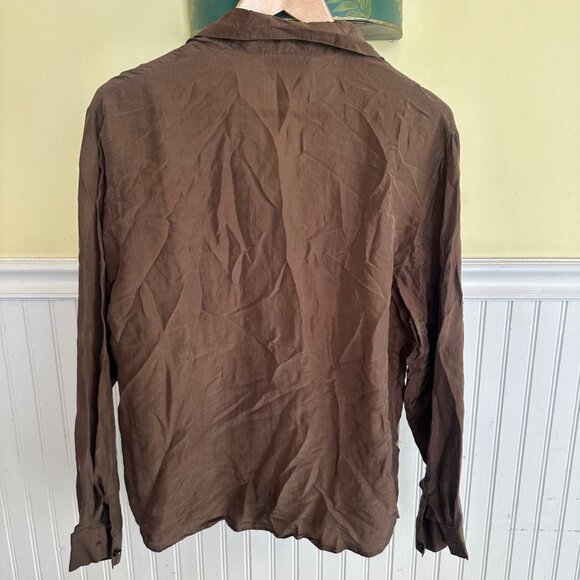 Karen Arnold Brown Silk Button-Up Shirt With Embroidered Stars Vintage - Picture 2 of 6